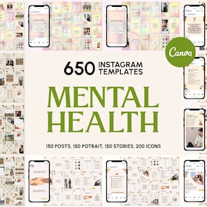 Mental Health Social Media Templates for Canva | Mental Health IG Templates | Mental Health Feed-Stories-Highlights | Mental Health Content