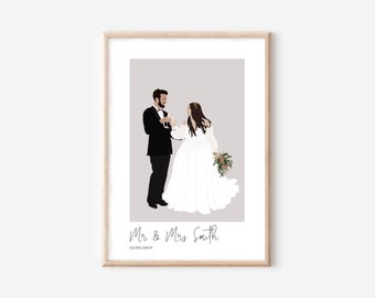 Personalised Wedding portrait, custome Mr and Mrs wall art