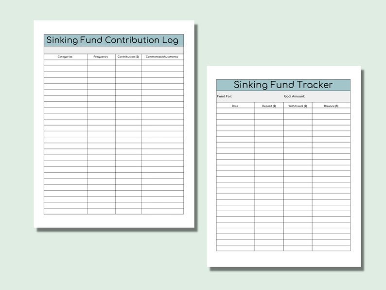 Resp Contribution Log Format Example Sinking Fund Bundle - Contribution Log and Tracker - Personal Finance ...