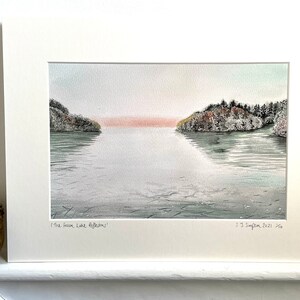 Fine art Giclée print genomen van origineel aquarel schilderij &#39;The Frozen Lake Reflections&#39;.