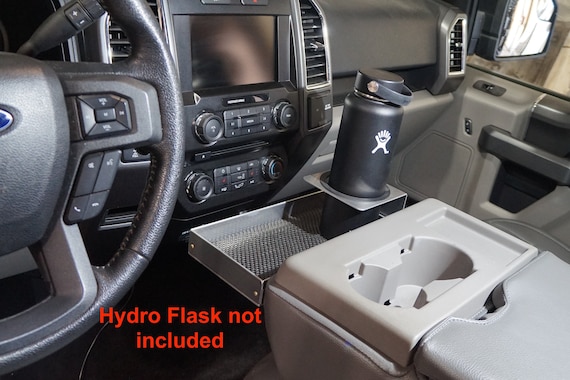 ABAGAEL Upgraded Front Center Console Organizer Fit For 2011-2025 Ford F150 F250 F350 F450 F550 F650 Super Duty Accessories- Jump Seat Headrest Replacement With Cup Holder Tray (Black
