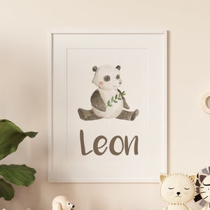 Namensposter Kind mit Tiermotiv, Personalisiertes Poster Kinderzimmer Babyzimmer, Geburtsposter, Wandbild Tiere Panda, Baby Geschenk