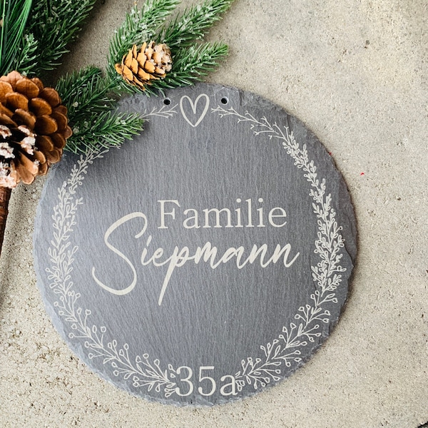 Türschild personalisiert ,Türschild mit Namen aus Schiefer , Namensschild, Personalisiertes Geschenk, Schieferplatte | Familienschild