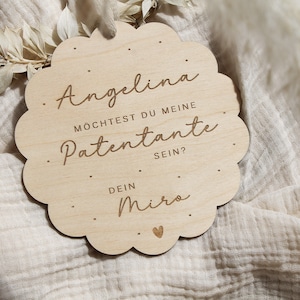 Patentante fragen, Patenonkel fragen, Pateneltern, Personalisiertes Holzschild, Geschenk Geburt, Hallo Welt, Baby Geschenk, Patenkind