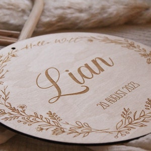 Regalo di nascita personalizzato, regalo per bambini, segno di nascita, cartello in legno, ciao mondo, figlioccio, battesimo, tavola di nascita in legno