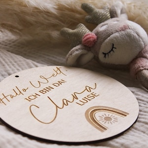 Hallo Welt Geburtsschild , Geschenk zur Geburt personalisiert, Baby Geschenk, Holzschild Baby, Meilensteinkarte Babyshooting, Baby
