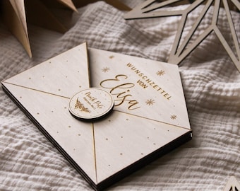 Personalized wish list. Envelope for wish list to Santa Claus & Father Christmas made of wood, personalized Christmas ball