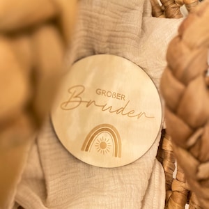 Hallo Welt | Geburtsschild, Geschenk zur Geburt personalisiert, Baby Geschenk, Holzschild Baby, Großer Bruder, Große Schwester