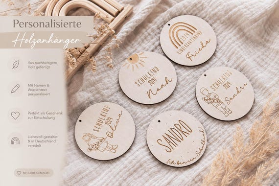 Schultütenanhänger aus Holz, Geschenk zur Einschulung, Schulkind 2024, Kindergartenkind 2024, Schulanfang geschenk, Namenschild aus Holz,