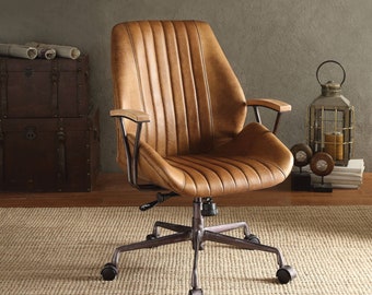 Leather Desk Chair, Brown Leather Ergonomic Chair
