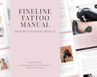 Fineline Tattoo Training Manual, Flash & Mini Tattoo Course, Editable Canva Guide