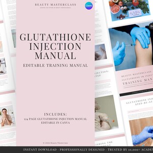 Glutathione Intramuscular Injection Editable Training Manual | Canva Injection Course for Beauty Trainers & Academies