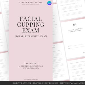 Examen i ansiktskoppning för certifiering - 20 frågor och svar | Redigerbar skönhetsutbildningsexamen