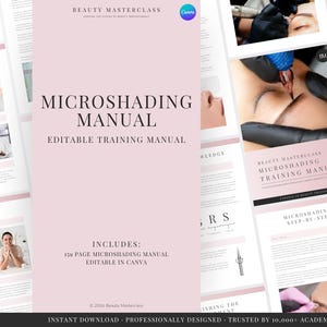 Podręcznik mikrocieniowania brwi Ombre i Powder Brows, kurs szkoleniowy z korekcji makijażu permanentnego, edytowalny przewodnik Canva