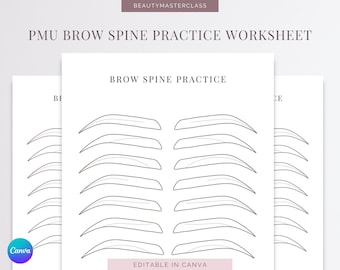 PMU Brows Spine Practice Worksheet | Editable Worksheet for Trainers and Students, Printable, Instant Download