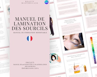 Manuel de formation en français pour la plastification et la coloration des sourcils - Guide modifiable pour les formateurs, les étudiants, imprimable, téléchargement immédiat