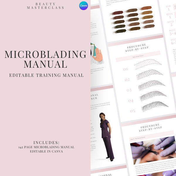 Microblading Training Manual | Editable Guide for Trainers, Students, Printable, Instant Download