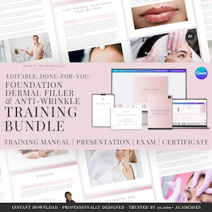 Foundation Dermal Filler and Anti-Wrinkle Editable Training Bundle - Presentation, Training Manual, Theory Exam & Certificate for Academies