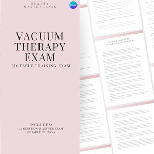 Vakuumtherapie-Prüfung zur Zertifizierung - 20 Fragen und Antworten | Bearbeitbare Schönheitsschulungsprüfung