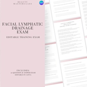 Gesichts-Lymphdränage Prüfung zur Zertifizierung - 20 Fragen und Antworten | Bearbeitbare Schönheitsschulungsprüfung