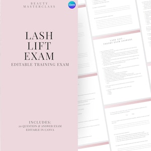 Examen teórico sobre el levantamiento de pestañas para obtener la certificación en levantamiento de pestañas: 20 preguntas para principiantes, estudiantes y capacitadores, editable