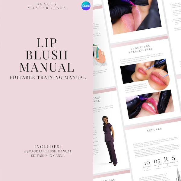 PMU Lips Trainingsbuch | Bearbeitbarer Anleitung für Trainer, Tattoo Lip Liner, Lip Blush PMU, Schüler, Schüler, Mikropigmentierungs-Schulungsleitfaden