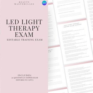 LED-Lichttherapie-Prüfung zur Zertifizierung - 20 Fragen und Antworten | Bearbeitbare Schönheitsschulungsprüfung