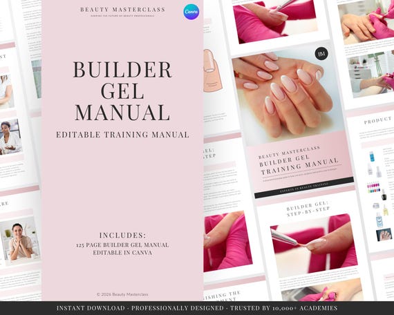 Builder Gel Nail Training Manual, Overlay Extensions & Sculpting Course, Editable Canva Guide