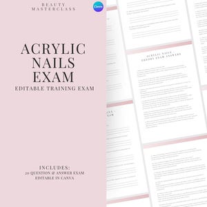 Acrylnägel Prüfung zur Zertifizierung - 20 Fragen und Antworten | Bearbeitbare Schönheitsschulungsprüfung