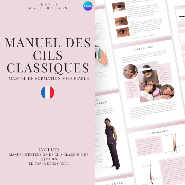 French Classic Lash Extension Training Manual - Editable Eyelash Guide for Trainers, Students, Printable, Instant Download