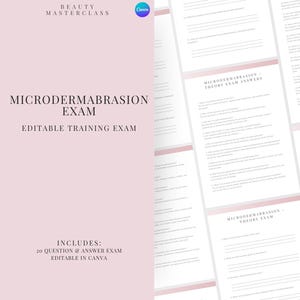 Microdermabrasion Prüfung zur Zertifizierung - 20 Fragen und Antworten | Bearbeitbare Schönheitsschulungsprüfung