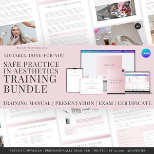 Safe Practice in Aesthetics Editable Training Bundle - Presentation, Training Manual, Theory Exam & Certificate for Beauty Academy Trainers