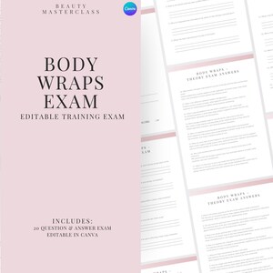 Body Wraps Theory Exam zur Zertifizierung - 20 Fragen und Antworten | Bearbeitbare Schönheitsschulungsprüfung