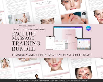 Face Lift Massage Training Bundle - Presentation, Training Manual, Theory Exam & Certificate for Beauty Academy Trainers