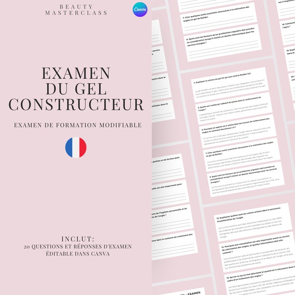 French Builder Gel Nails Exam for Certification - 20 Questions and Answers | Editable Beauty Training Examination