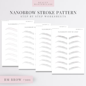 BMBrow#101 Nanobrow-lijnpatroon Stap voor stap oefenwerkbladen | Bewerkbare SPMU-browtraining | Direct downloaden