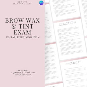 Augenbrauen Wax & Tint Prüfung zur Zertifizierung - 20 Fragen und Antworten | Bearbeitbare Schönheitsschulungsprüfung