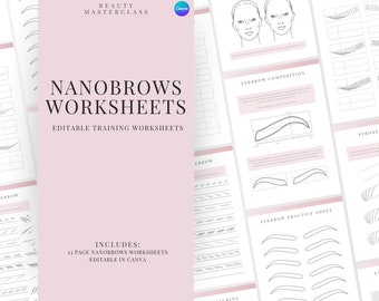 Hojas de trabajo de capacitación sobre Nanobrows / Mapeo de cejas y patrones de trazo. Hojas de trabajo editables para capacitadores y estudiantes. Descarga instantánea.