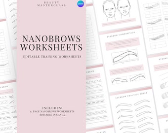 Nanobrows Training Worksheets | Eyebrow Mapping and Stroke Pattern Editable Worksheets for Trainers and Students, Instant Download