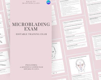 Examen théorique du microblading | Examen des sourcils SPMU - 20 questions et réponses | Débutants, étudiants, entraîneurs, modifiables,