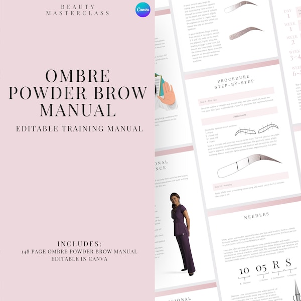 Ombre & Powder Brows Microshading Training Manual  | Editable Guide for Trainers, Students, Printable, Instant Download
