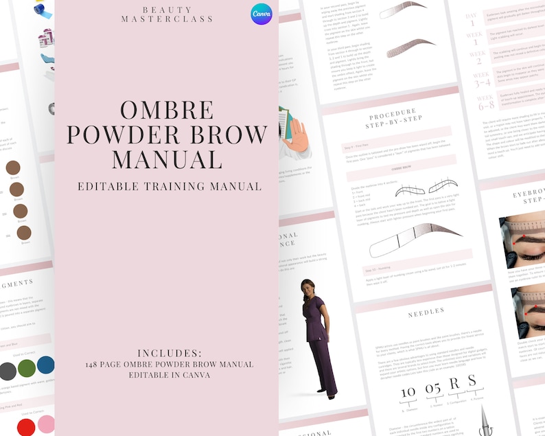 Ombre & Powder Brows Microshading Trainingsanleitung Bearbeitbares Handbuch für Trainer, Studenten, druckbar, sofortiger Download Bild 1