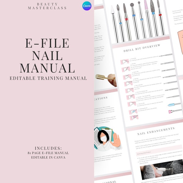 E-File Training Manual | Editable E-File Nail Course for Nail Enhancement Training Academy