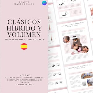 Manual de capacitación en extensiones de pestañas híbridas y de volumen clásico en español: curso de pestañas editable para instructores de extensiones de pestañas y academias de belleza
