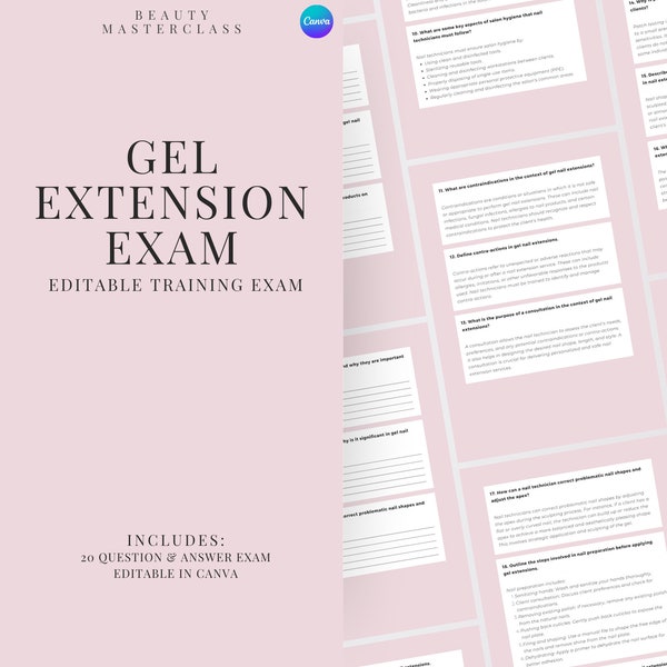 UV Gel Nail Extension Exam for Certification - 20 Questions and Answers | Editable Beauty Training Examination