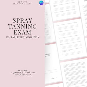Spray Tanning Exam zur Zertifizierung - 20 Fragen und Antworten | Bearbeitbare Schönheitsschulungsprüfung