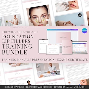 Foundation Lip Fillers Editable Training Bundle - Presentation, Training Manual, Theory Exam & Certificate for Beauty Academy Trainers