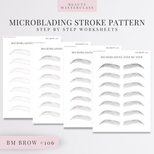 BMBrow#106 Microblading Stroke Pattern Step by Step Practice Worksheets | Editable SPMU Brow Training | Instant Download