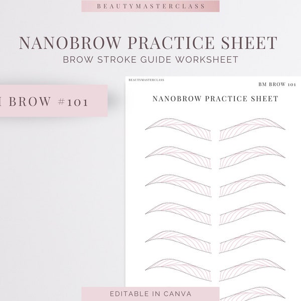 BMBrow#101 Nanobrow Practice Worksheet | Editable Worksheet for SPMU Brow Trainers, Printable, Instant Download