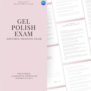 Gel Polish Prüfung zur Zertifizierung - 20 Fragen und Antworten | Bearbeitbare Schönheitsschulungsprüfung